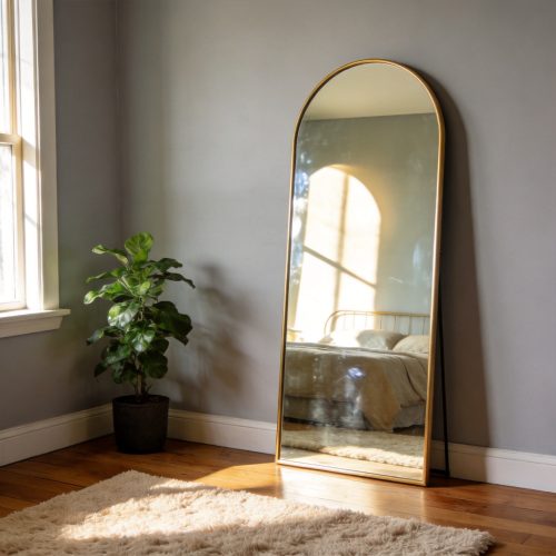 Arched Full-Length Mirror with Gold Metal Frame
