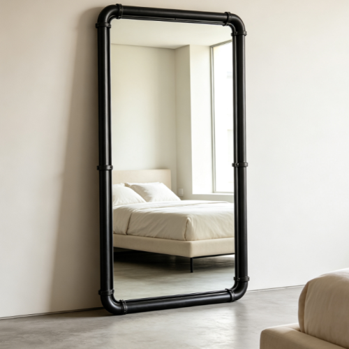 Full-Length Mirror with Industrial Pipe Frame