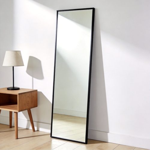 Rectangular Full-Length Mirror with Matte Black Metal Frame