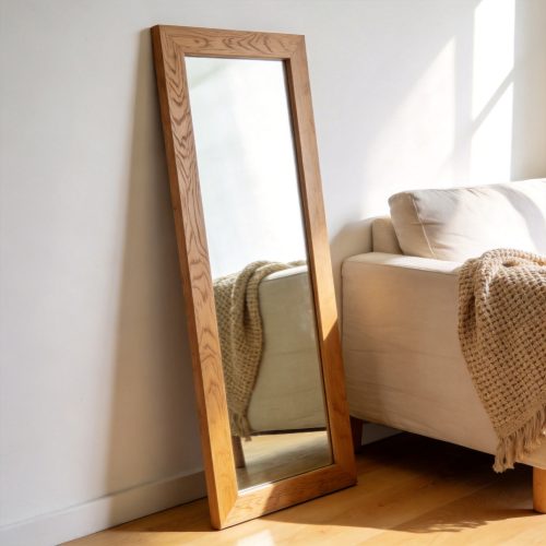 Full-Length Mirror with Natural Wooden Frame