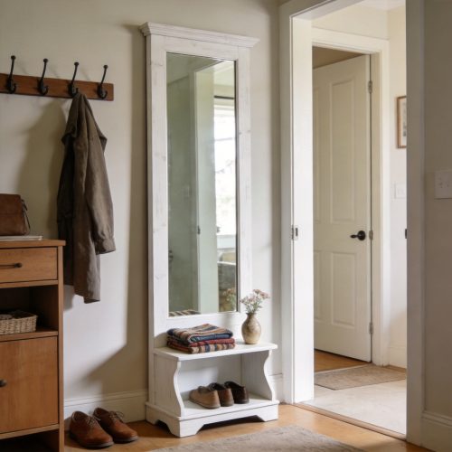 Full-Length Mirror with Built-In Storage Shelf