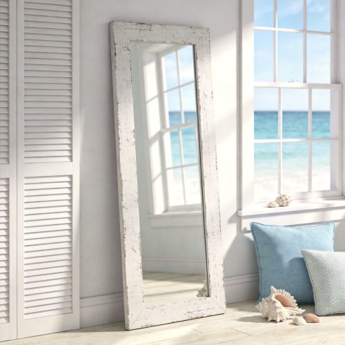 Full-Length Mirror with White Distressed Wooden Frame